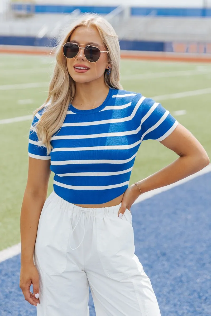 Blue and White Striped Cropped Sweater - FINAL SALE