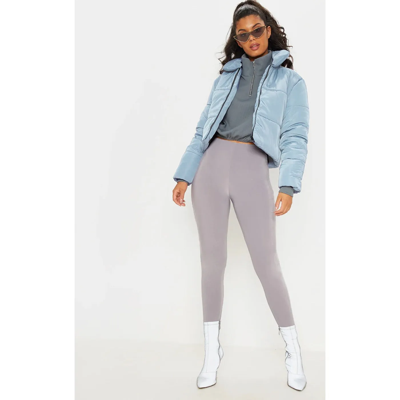 Blue Cropped Puffer Jacket