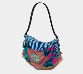 Blue Freesia Floral Zebra Stripe Hobo Scarf Bag