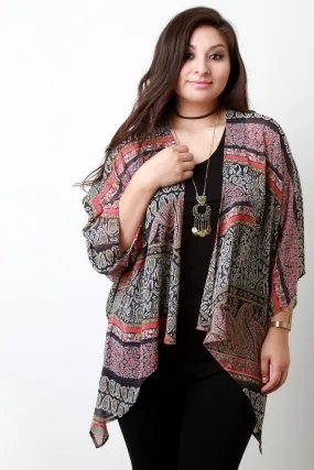 Boho Paisley Chiffon Open Front Cardigan