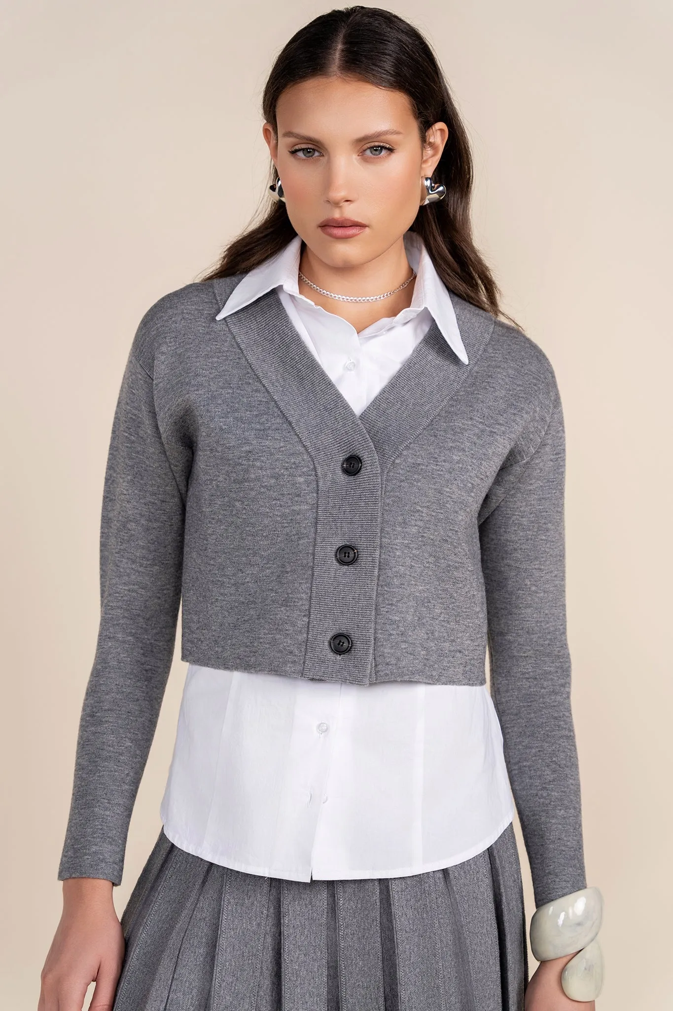 Bondi Cardigan Set in Steel