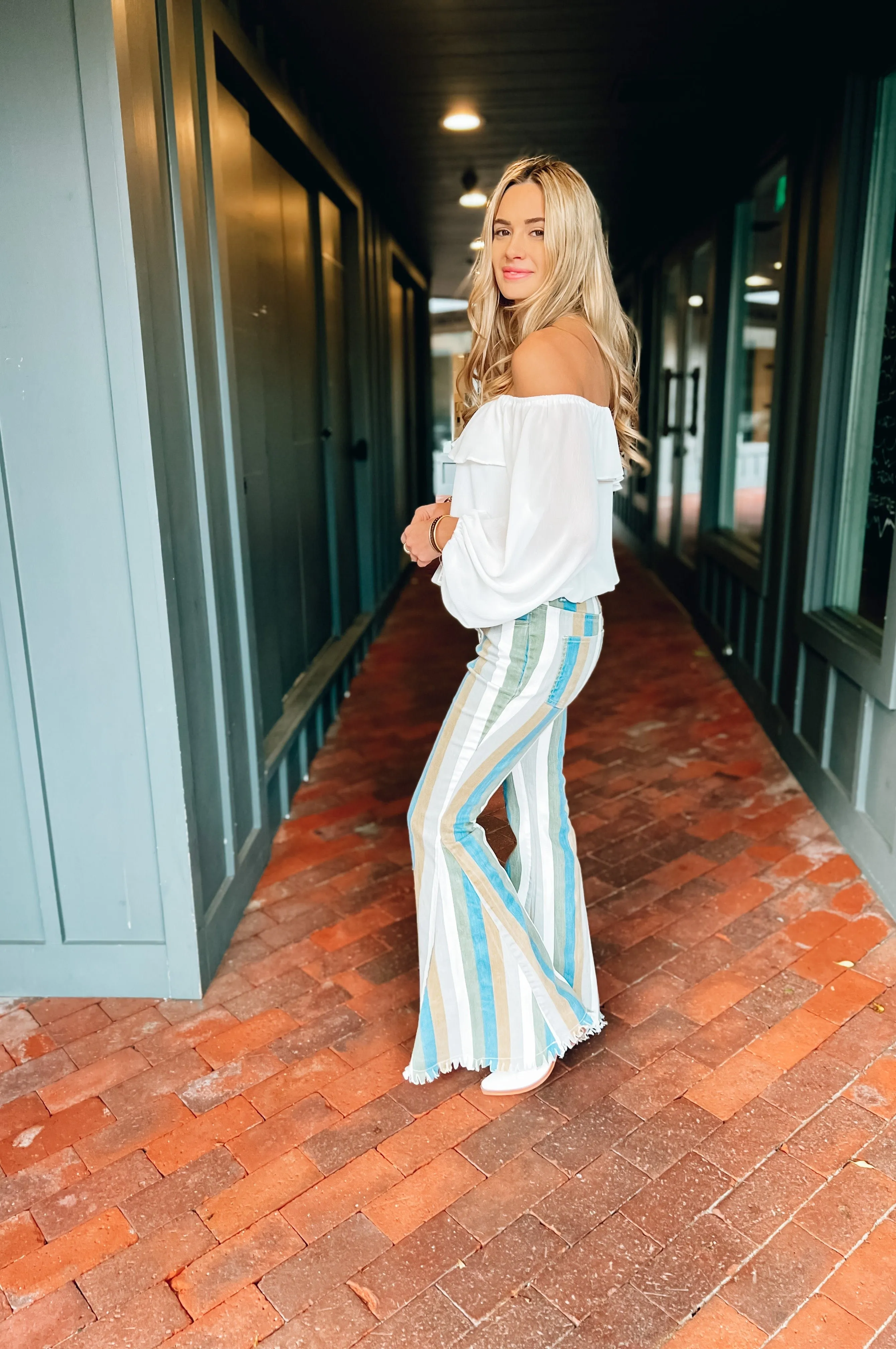 Boot Scoot Striped Flare Pants