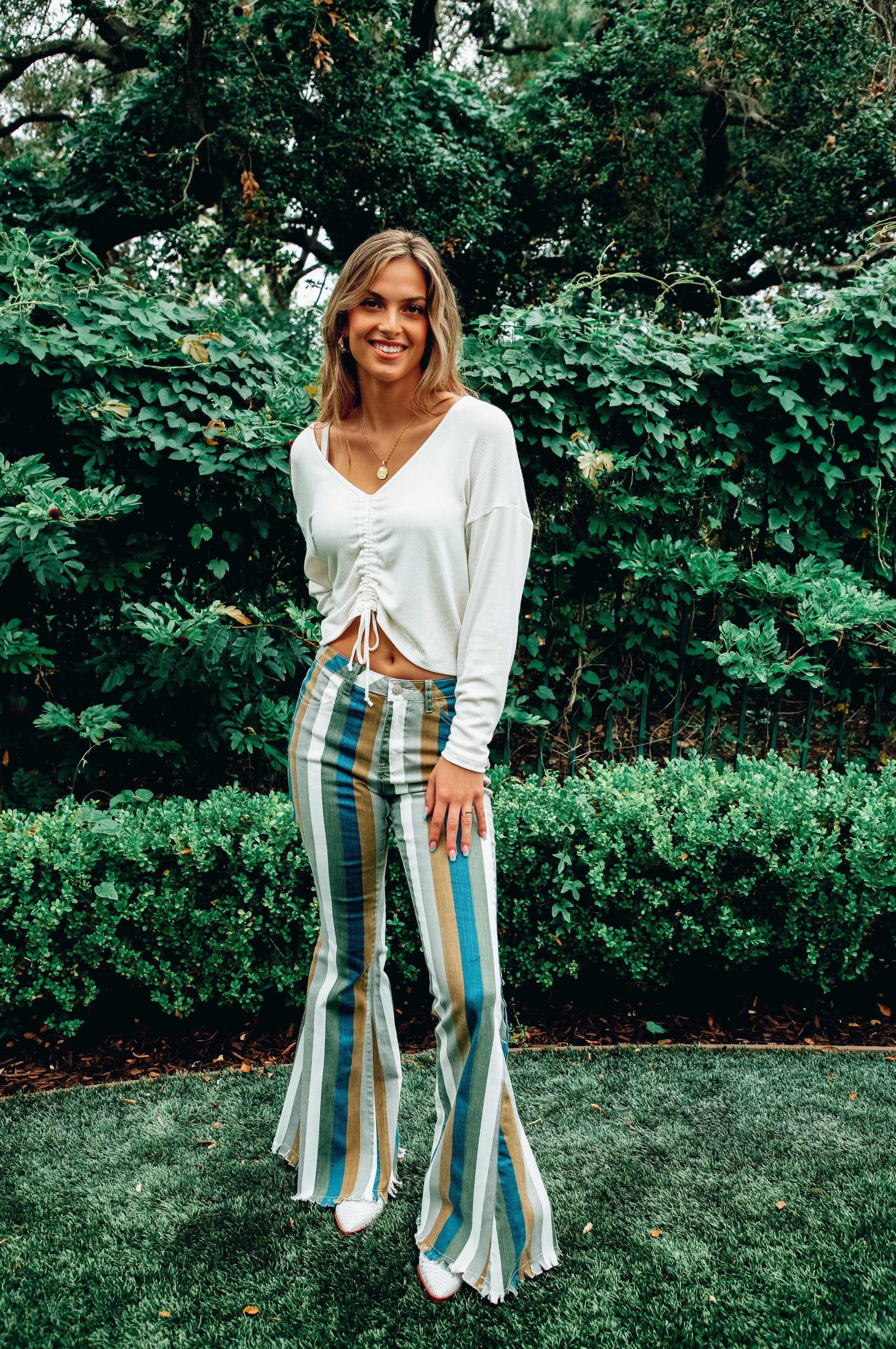 Boot Scoot Striped Flare Pants