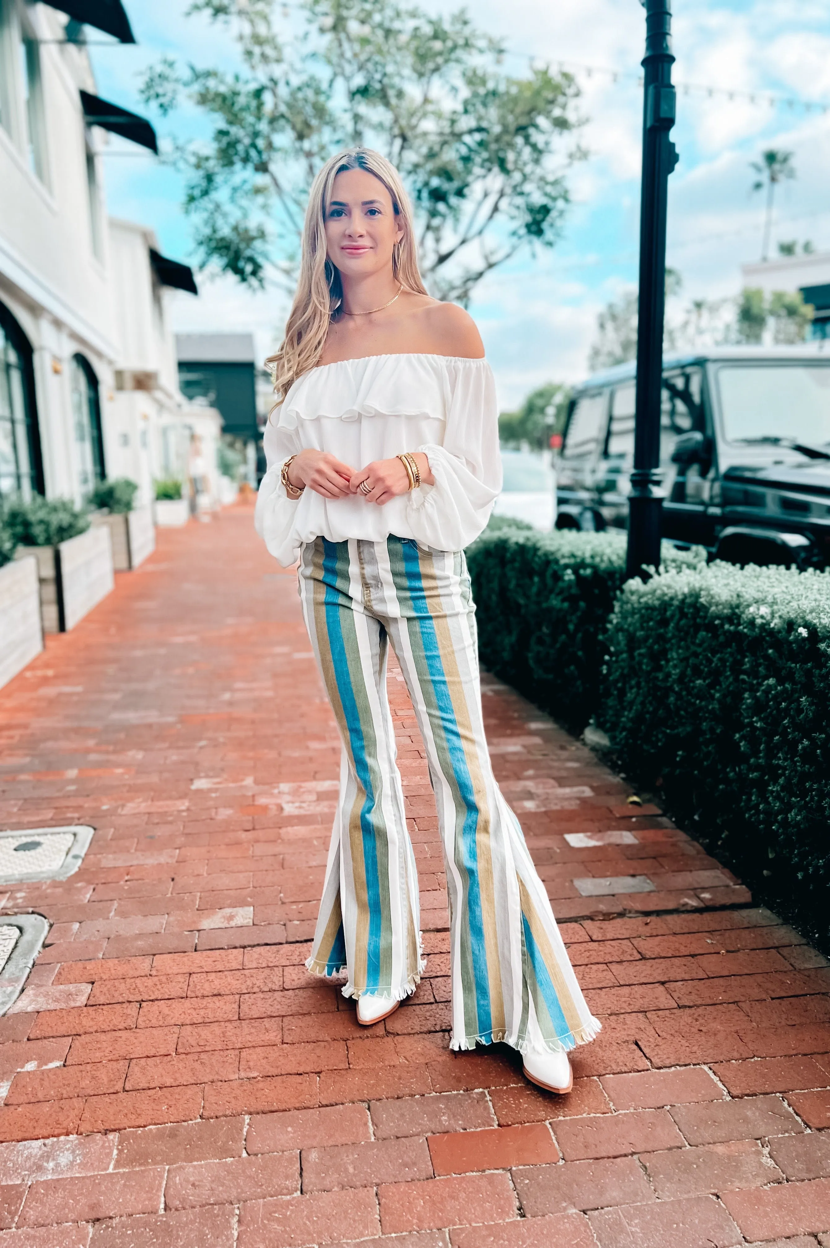 Boot Scoot Striped Flare Pants