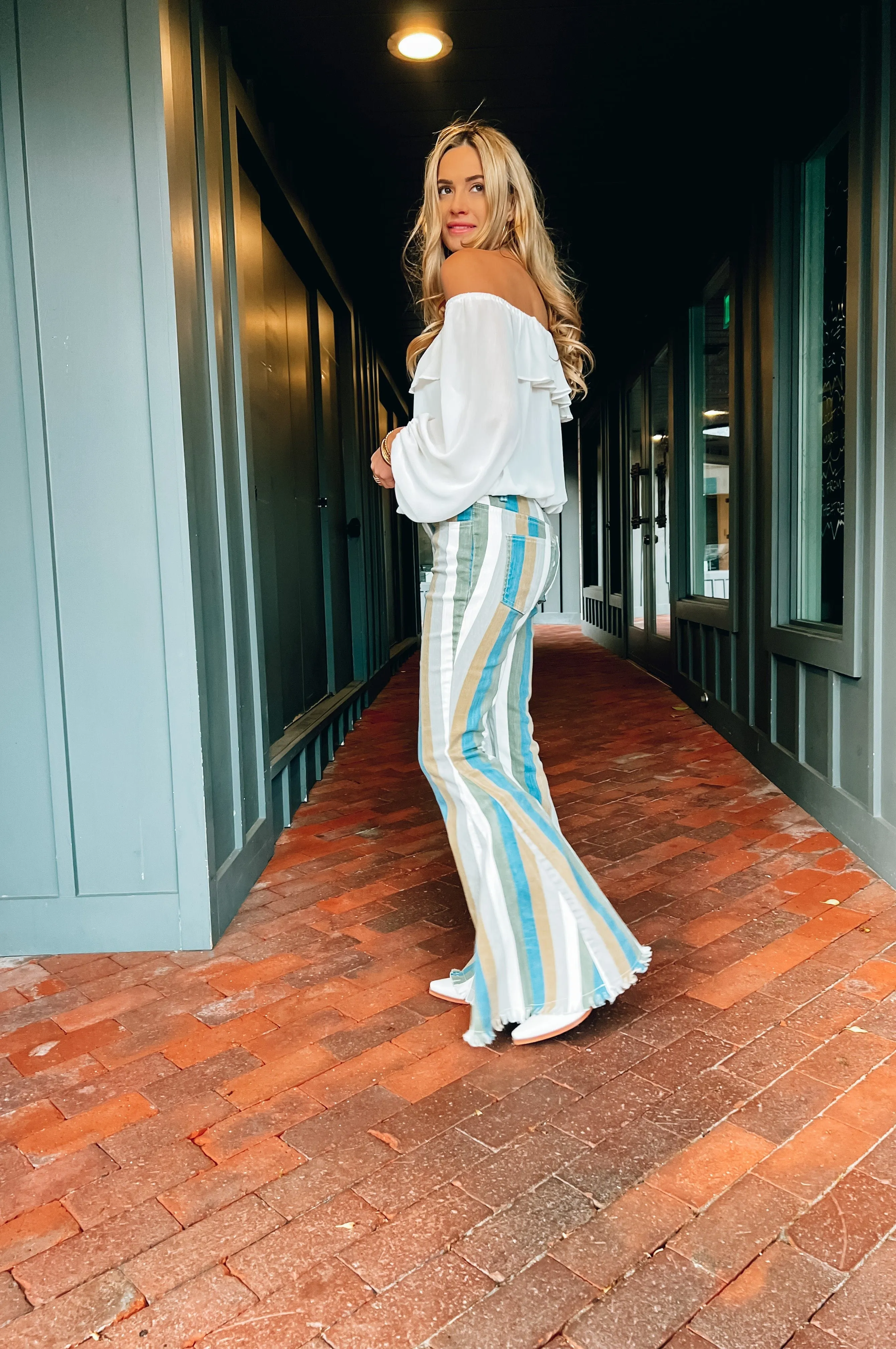 Boot Scoot Striped Flare Pants