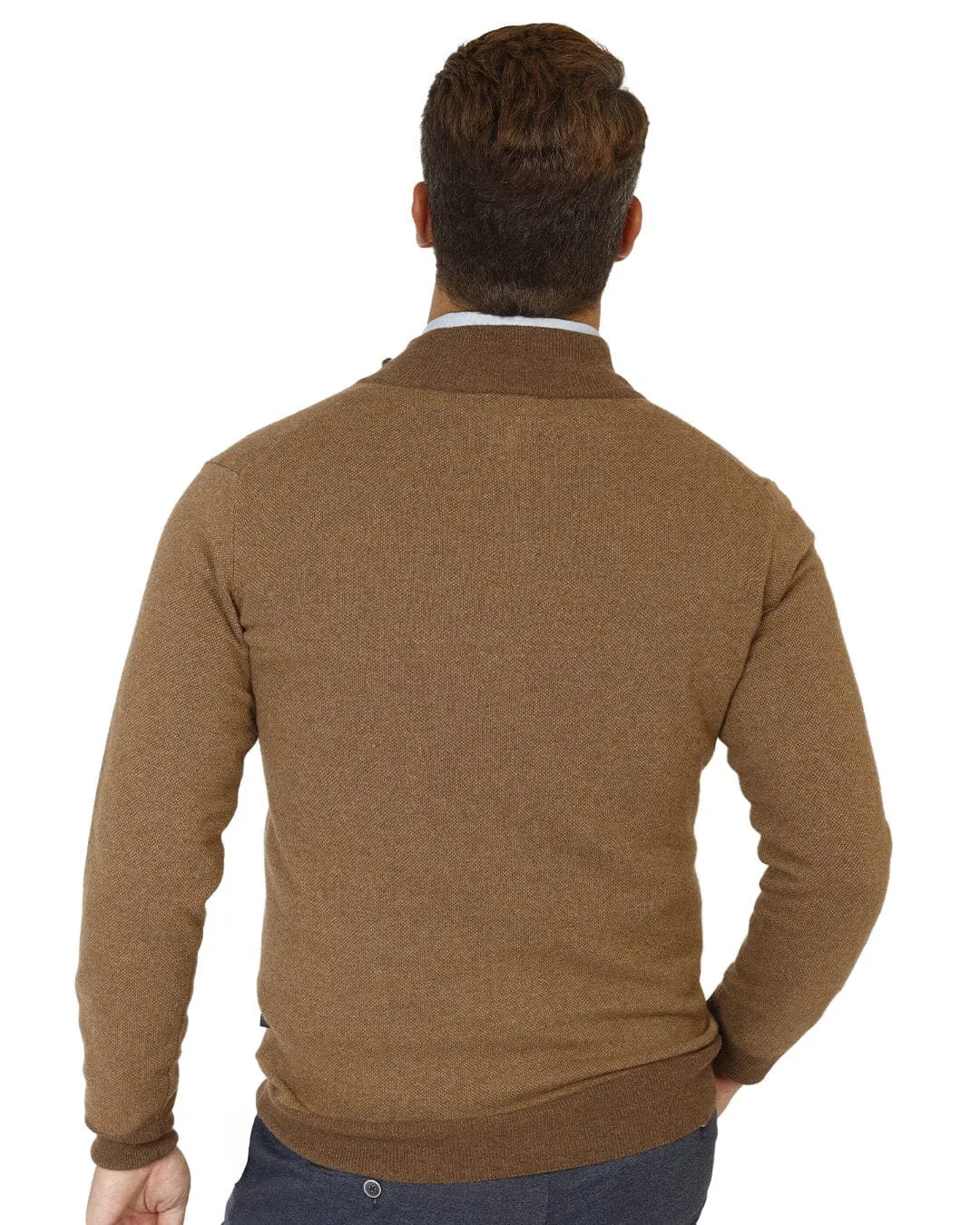 Brown Wool Cashmere Blend Full Zip Cardigan