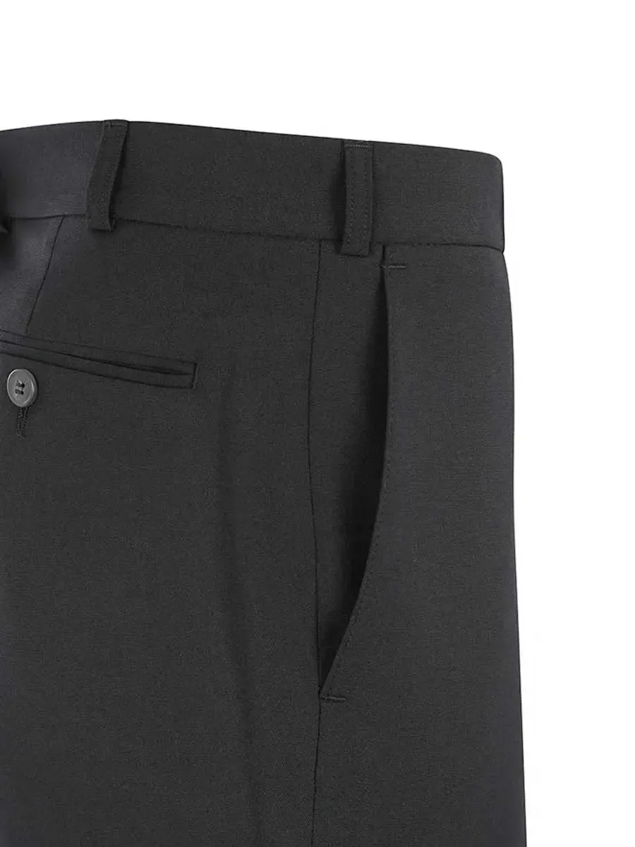 BRUHL Steward Plain Front Trousers - Classic Wool Mix Formal - Charcoal