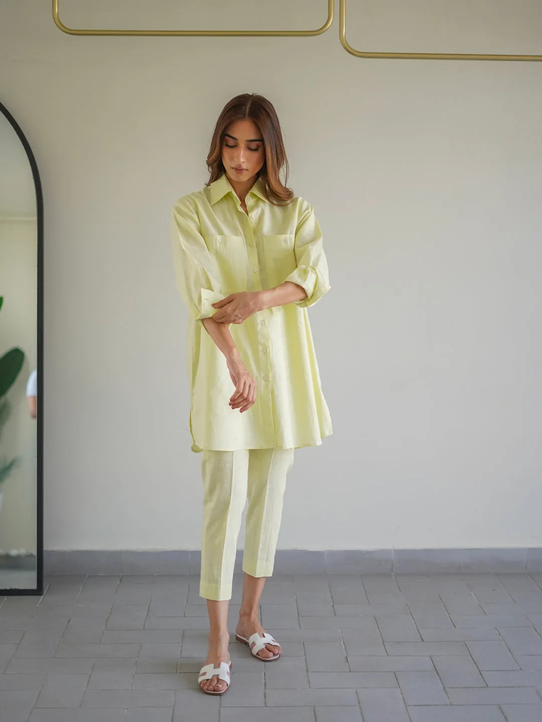 Butter Yellow Collared Linen Set