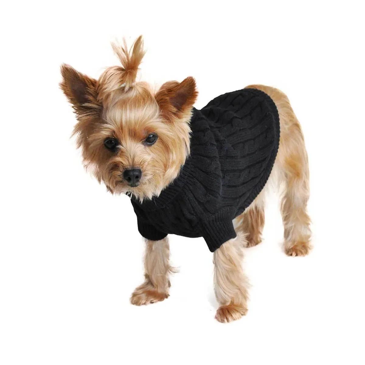 Cable Knit Dog Sweater in Black