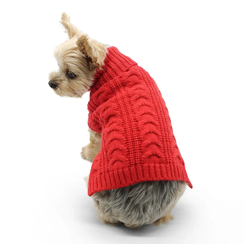 Cable Turtleneck Dog Sweater Red XL