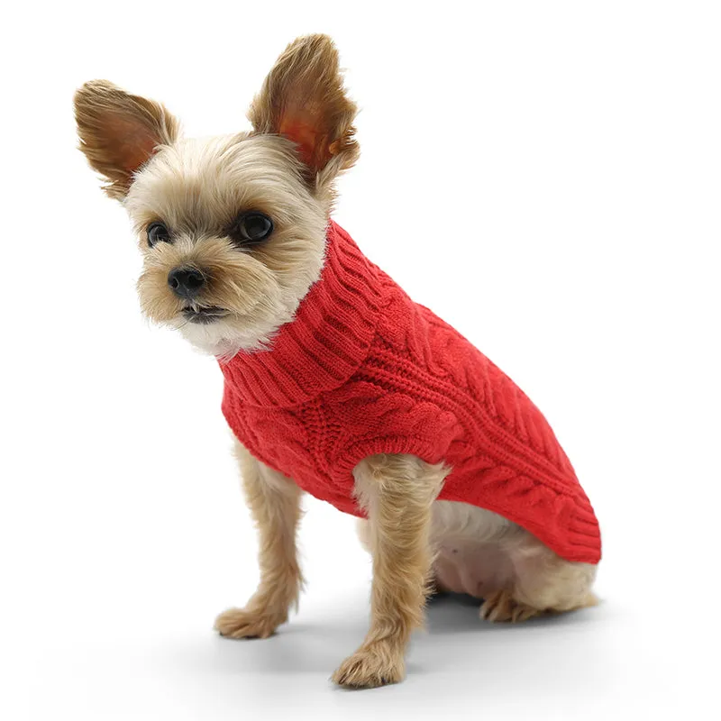 Cable Turtleneck Dog Sweater Red XL