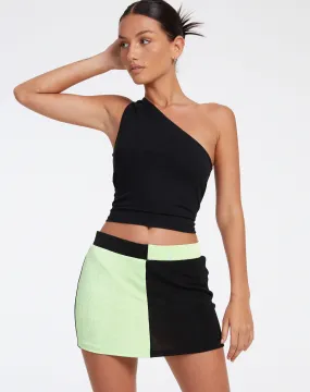 Caisa Mini Skirt in Crepe Black and Lime