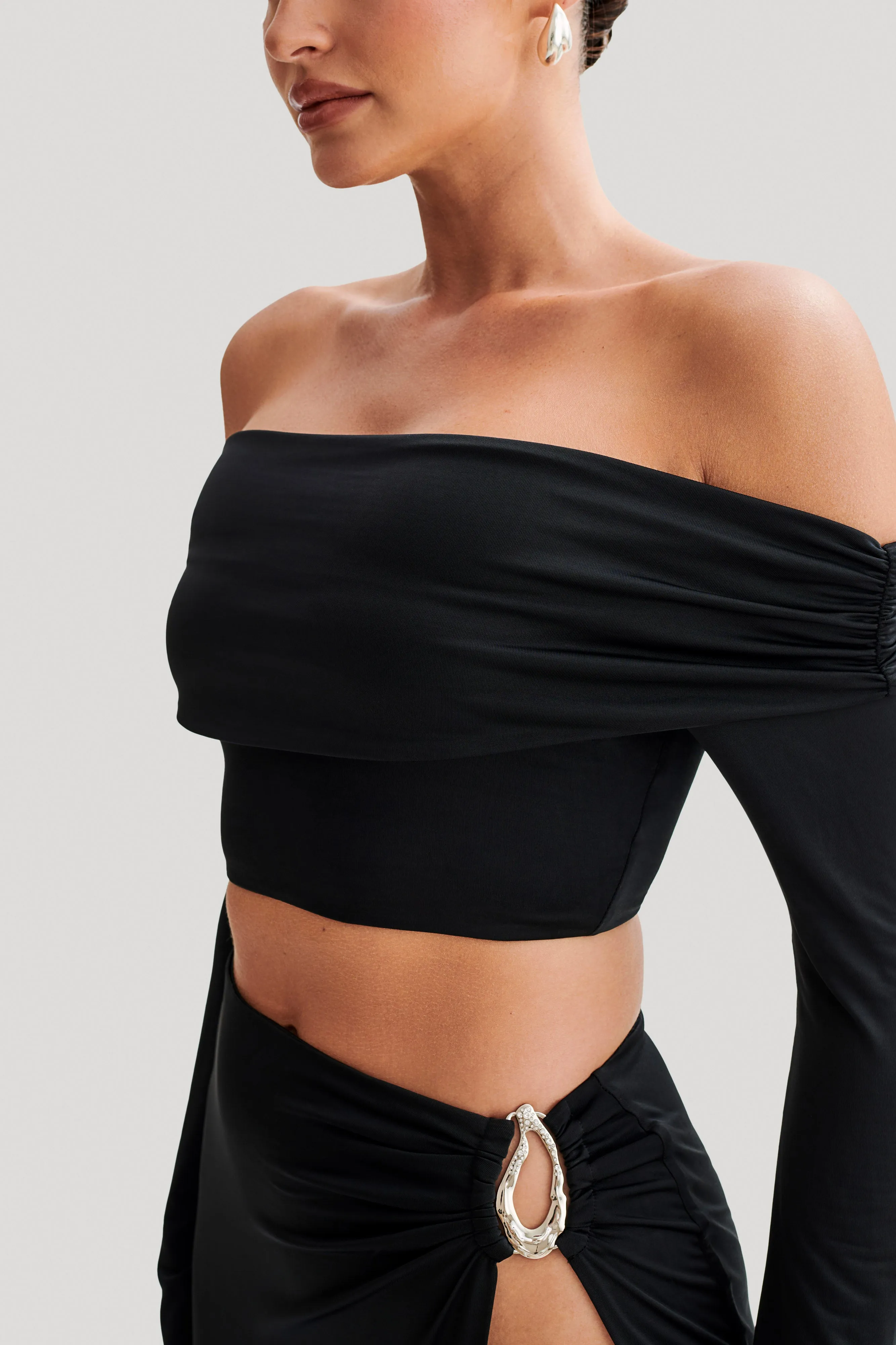 Camryn Slinky Off Shoulder Crop Top - Black