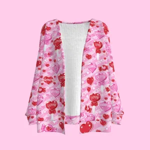 Candy Love Hearts (Red Cutie) Women's Open Front Cardigan