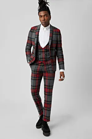 Cardosi Skinny Fit Red Tartan Wool Suit