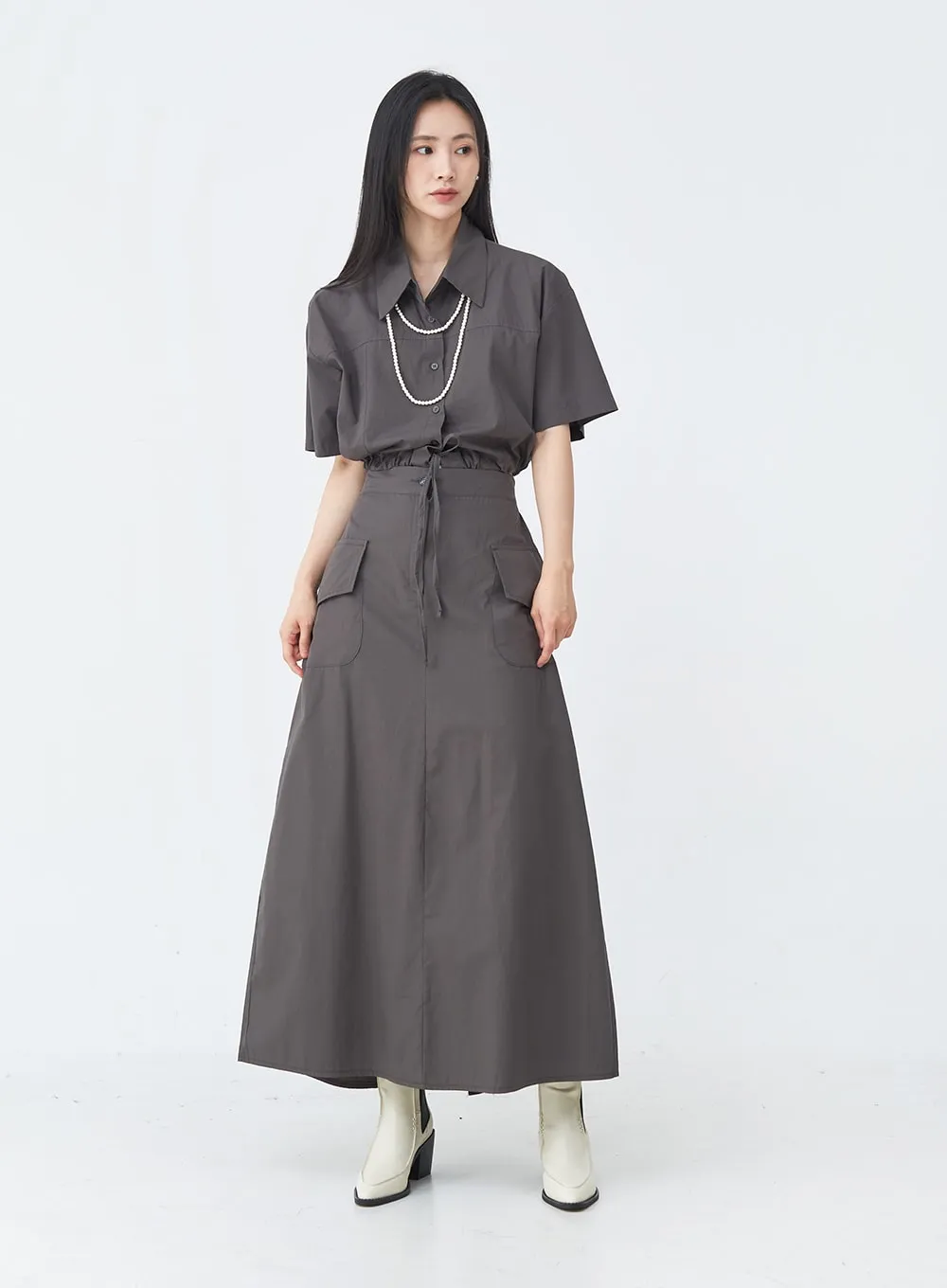 Cargo Wide Fit Long Skirt with Pocket UU1407