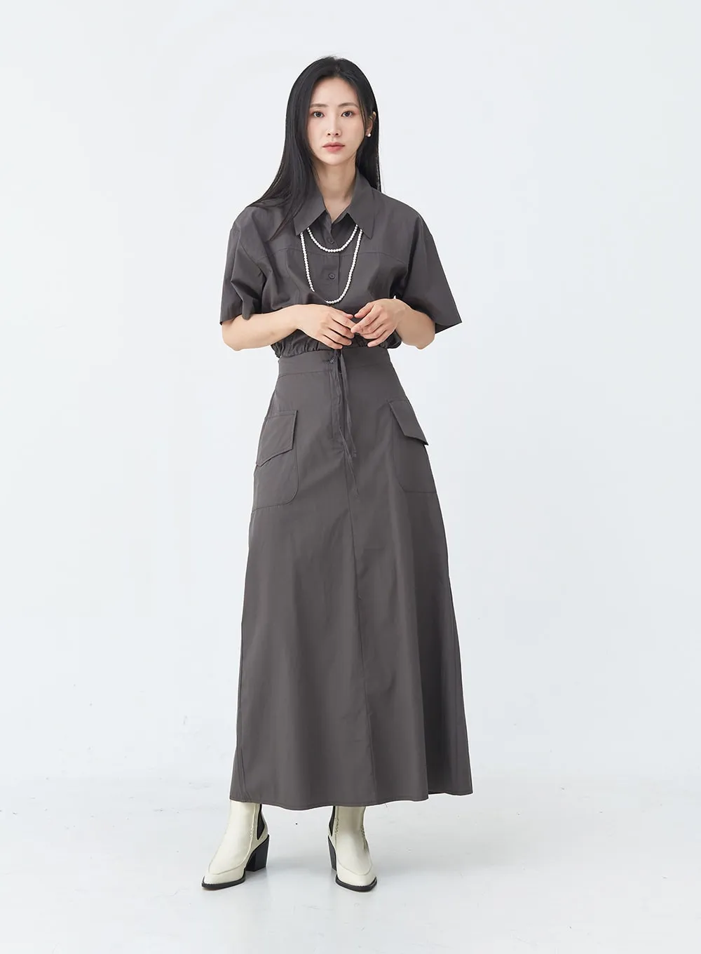 Cargo Wide Fit Long Skirt with Pocket UU1407