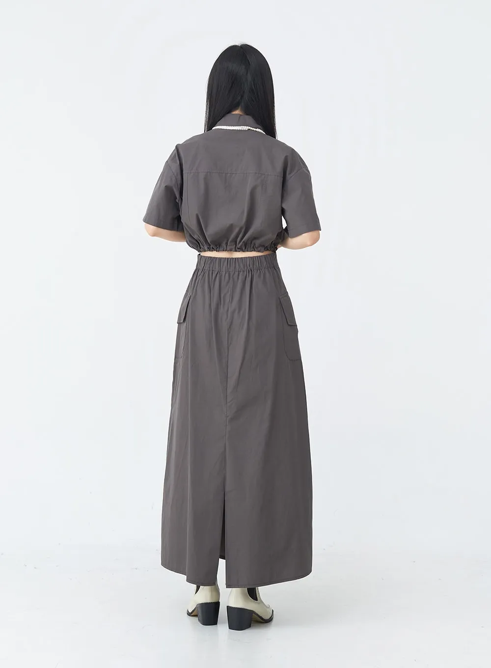 Cargo Wide Fit Long Skirt with Pocket UU1407