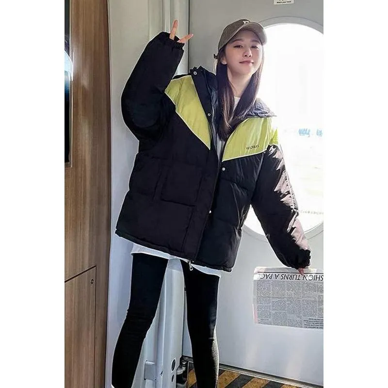 Casual Chic Patchwork Loose Fit Puffer Jacket