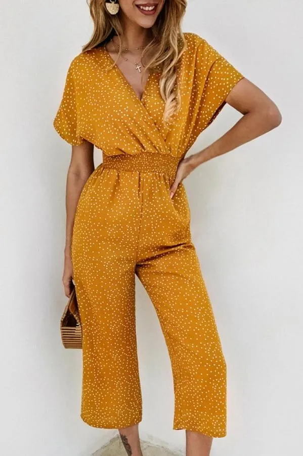 Casual Printed V-neck Pocket Jumpsuit