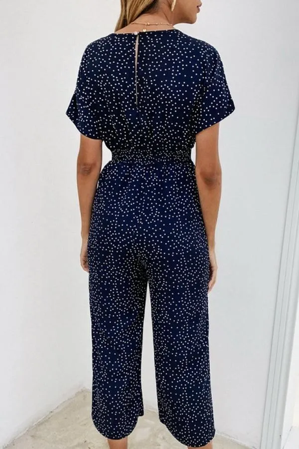 Casual Printed V-neck Pocket Jumpsuit