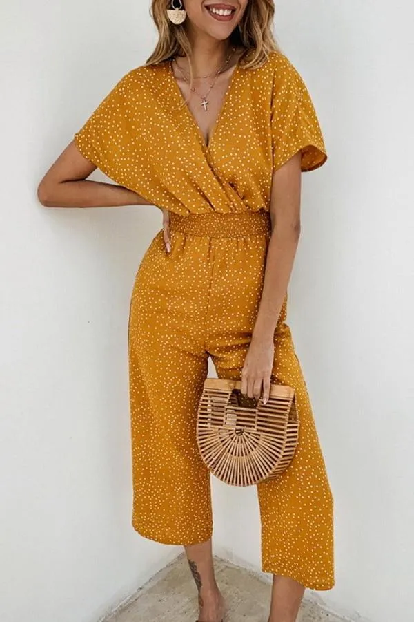 Casual Printed V-neck Pocket Jumpsuit