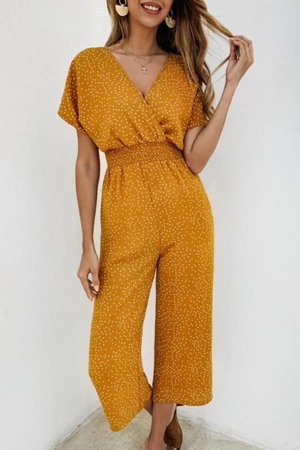 Casual Printed V-neck Pocket Jumpsuit