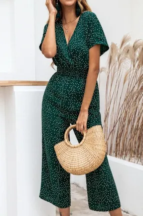 Casual Printed V-neck Pocket Jumpsuit