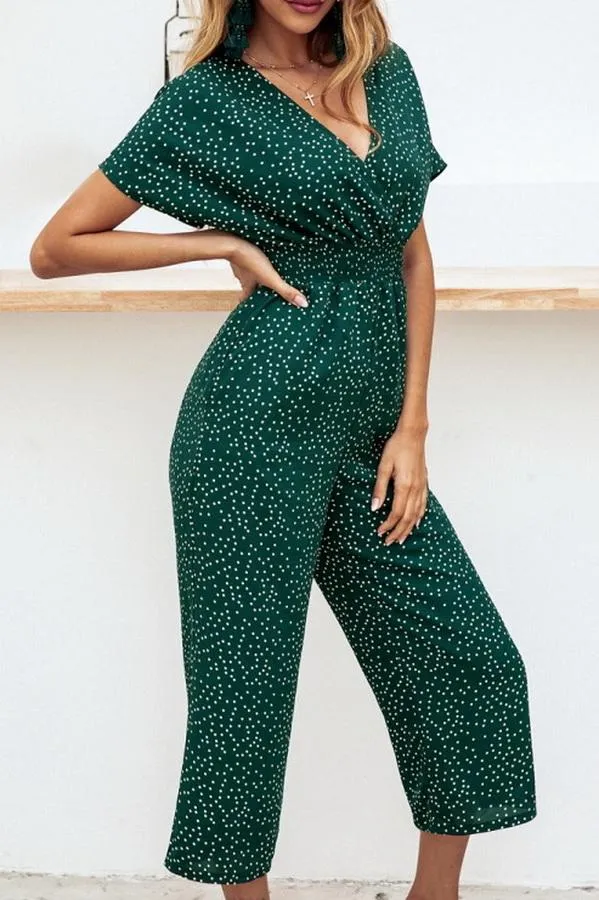 Casual Printed V-neck Pocket Jumpsuit