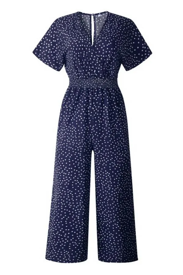 Casual Printed V-neck Pocket Jumpsuit