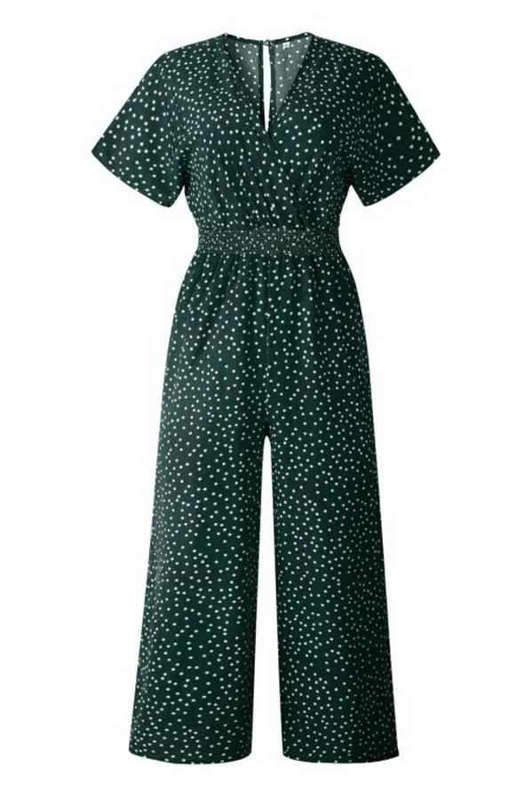 Casual Printed V-neck Pocket Jumpsuit