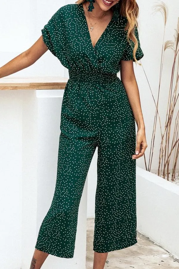 Casual Printed V-neck Pocket Jumpsuit