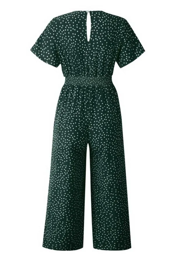 Casual Printed V-neck Pocket Jumpsuit