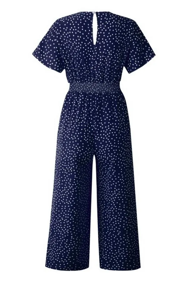 Casual Printed V-neck Pocket Jumpsuit