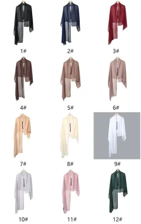 Chiffon Shawls Solid Color Chiffon Faux Pearl Zipper Hijab Women's Thin Breathable