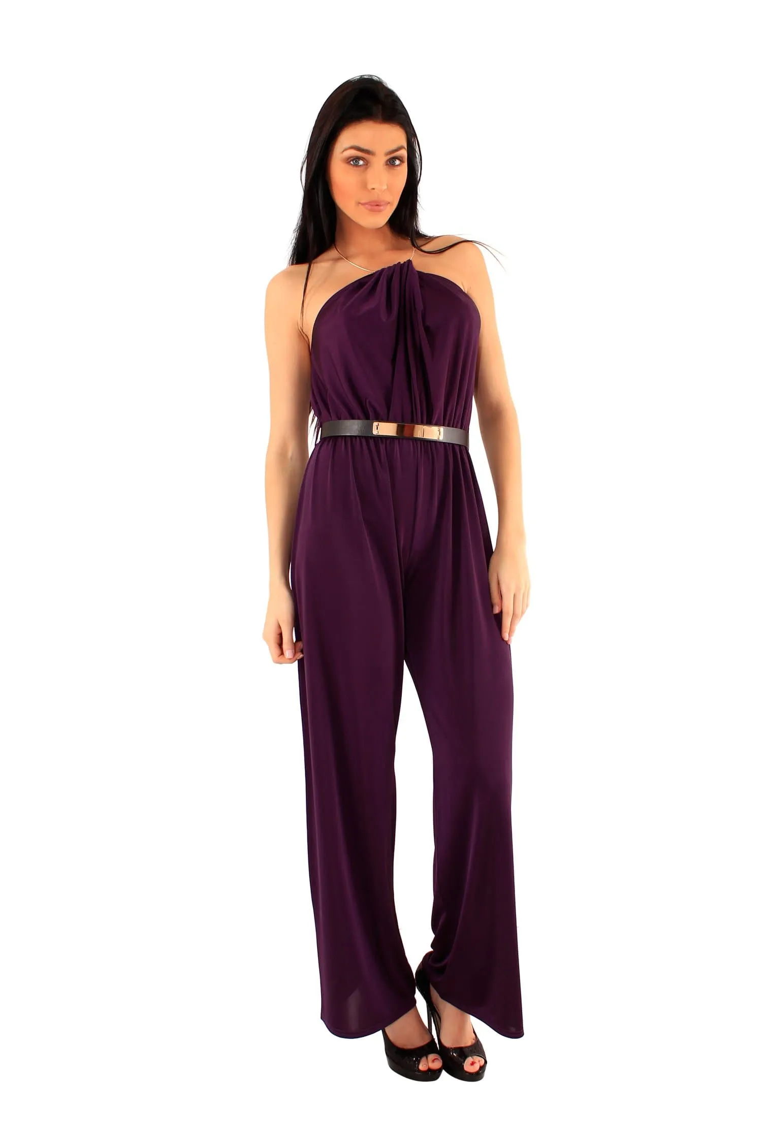 Choker Neck Jumpsuit with Belt