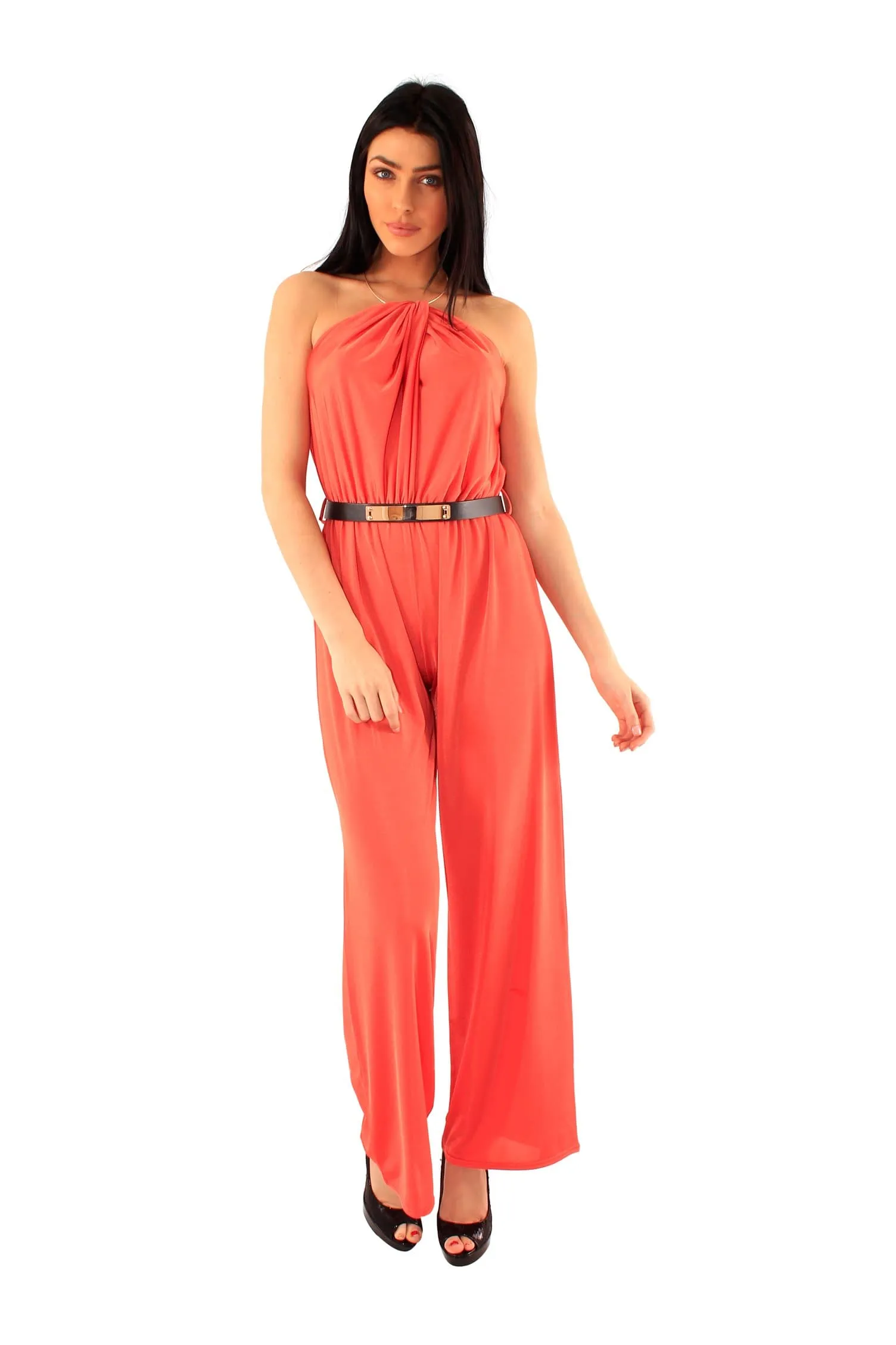 Choker Neck Jumpsuit with Belt