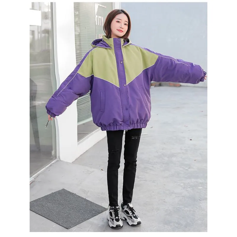 Color Blocking Slimming Casual Puffer Jacket