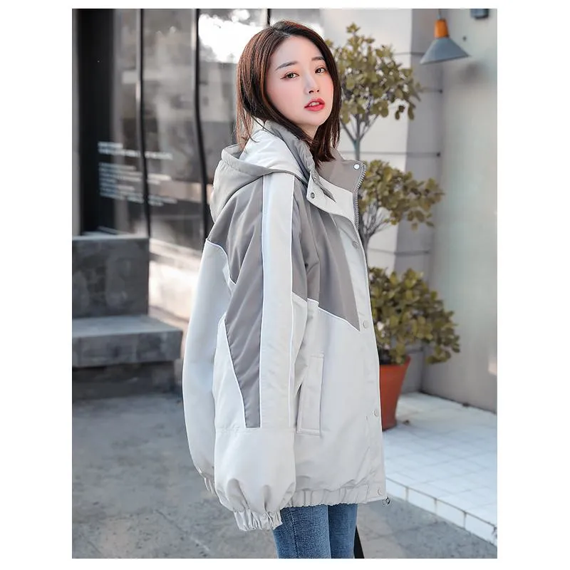 Color Blocking Slimming Casual Puffer Jacket