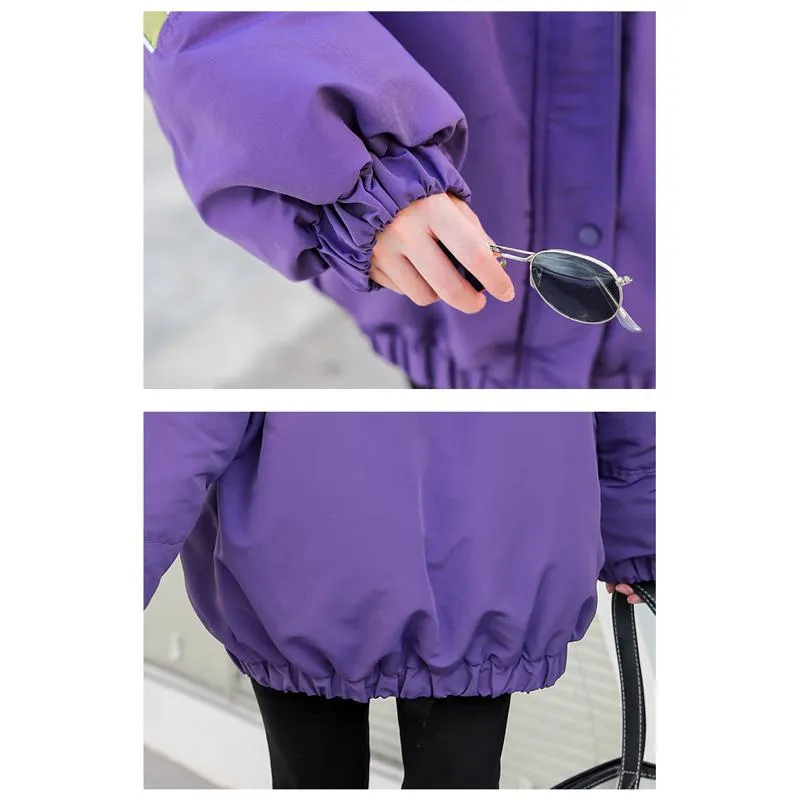 Color Blocking Slimming Casual Puffer Jacket