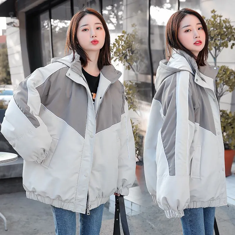 Color Blocking Slimming Casual Puffer Jacket