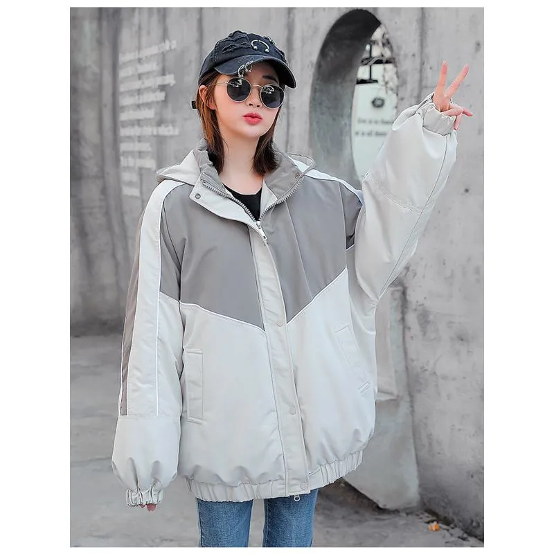 Color Blocking Slimming Casual Puffer Jacket