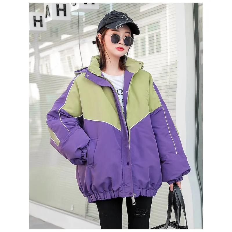 Color Blocking Slimming Casual Puffer Jacket