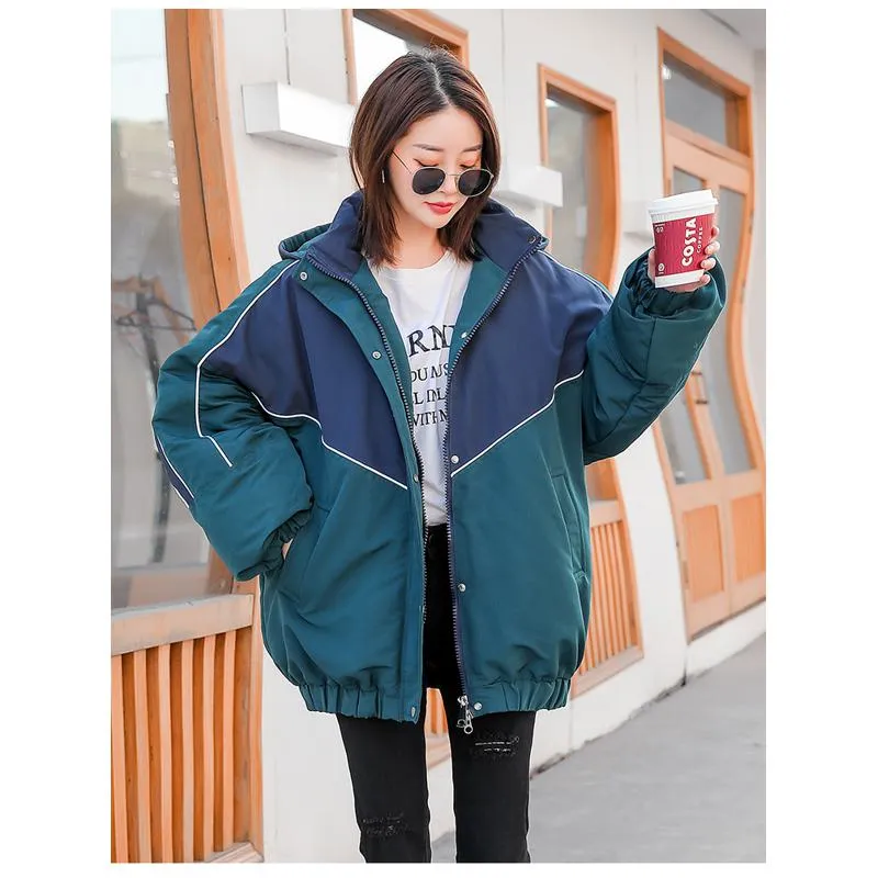 Color Blocking Slimming Casual Puffer Jacket