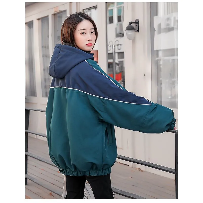 Color Blocking Slimming Casual Puffer Jacket