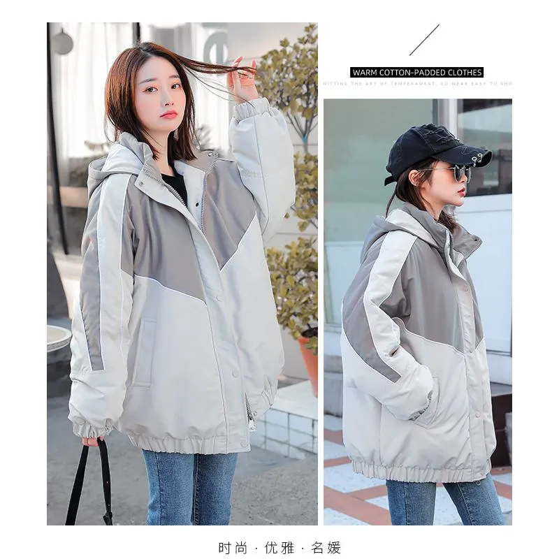 Color Blocking Slimming Casual Puffer Jacket