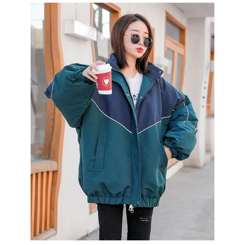 Color Blocking Slimming Casual Puffer Jacket