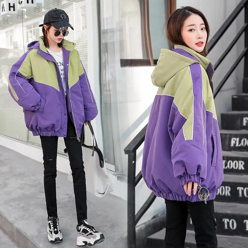 Color Blocking Slimming Casual Puffer Jacket