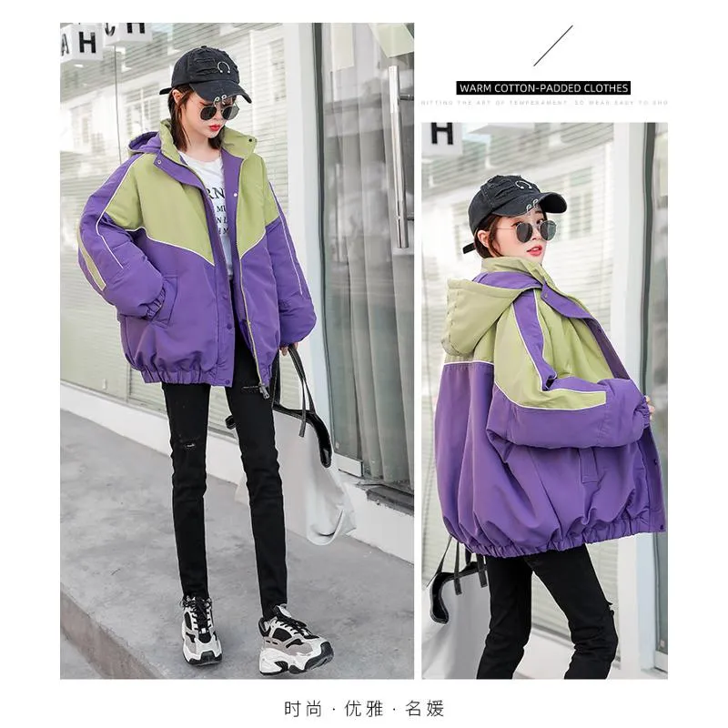 Color Blocking Slimming Casual Puffer Jacket