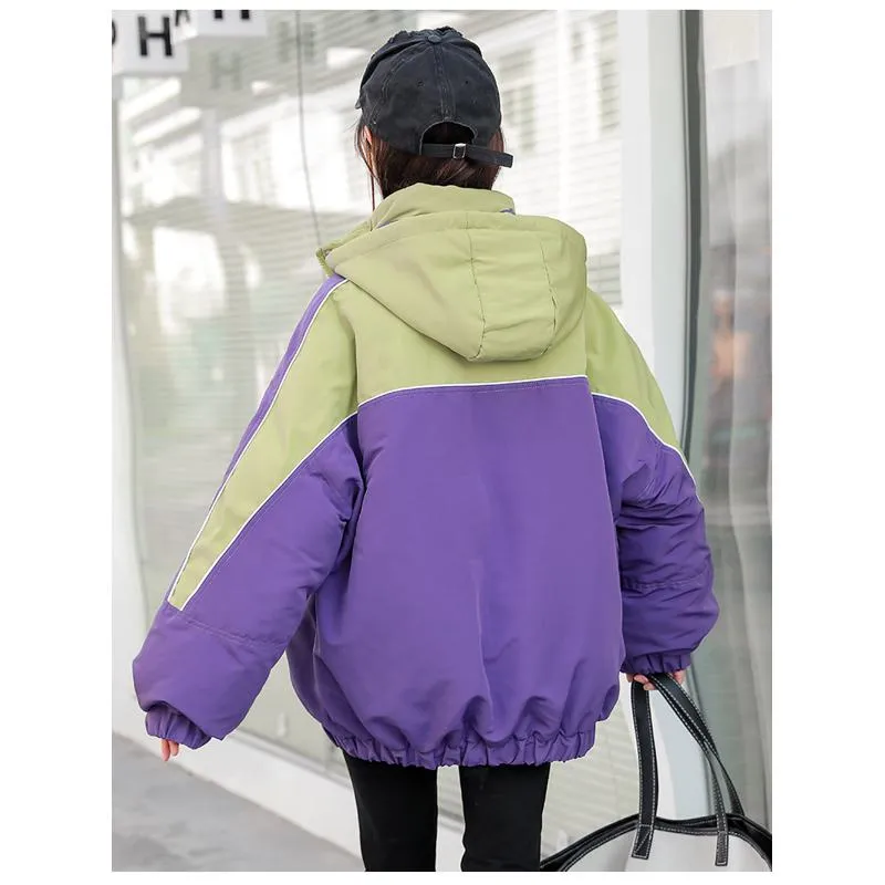 Color Blocking Slimming Casual Puffer Jacket